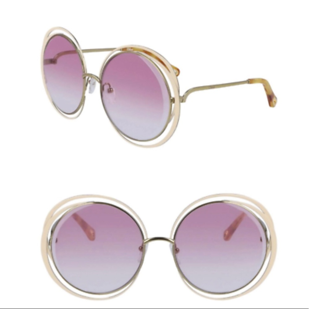 Brand new Chloe Carlina 59mm Round Sunglasses Gold Ivory Oversize